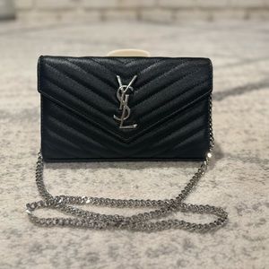 YSL Saint Laurent Classic Cassandre Chain Wallet in Grain De Poudre Leather bag